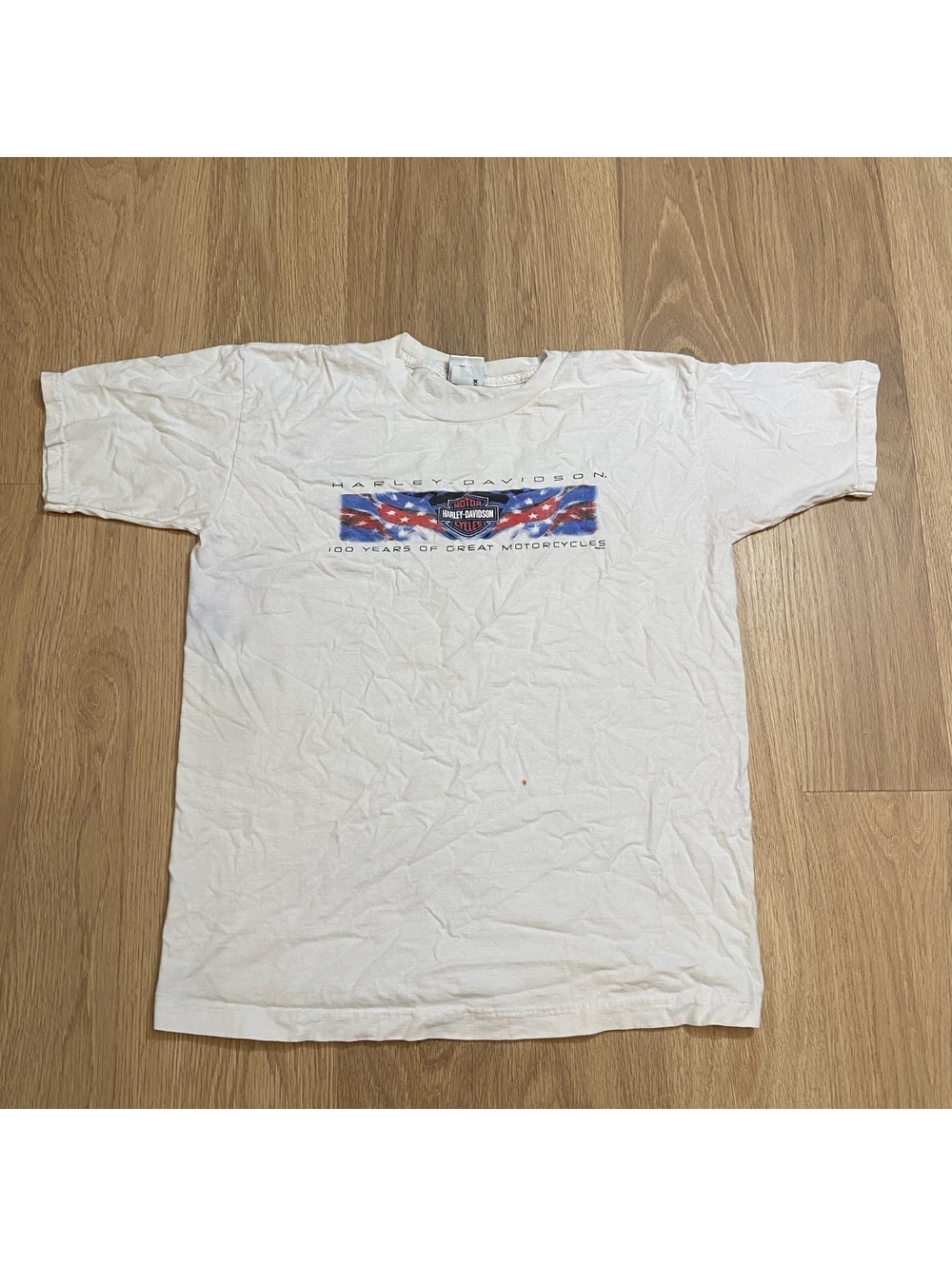 *Stains* Harley-Davidson XL White Graphic T-Shirt 100 Years Classic Motorcycles